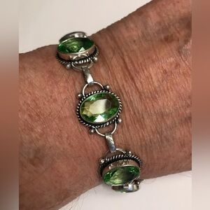 Peridot Stamped 925 Sterling Silver Bracelet